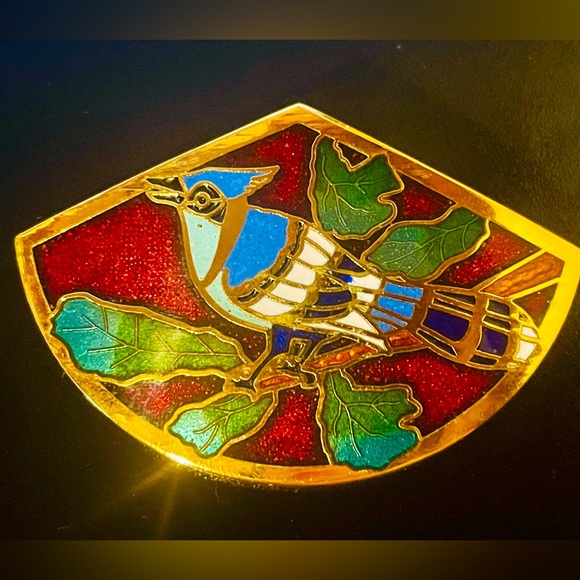Vintage Jewelry - Vintage Cloisonne Blue Jay Bird Brooch Pin.
